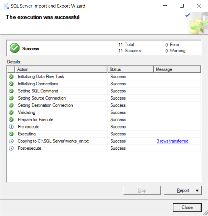 SQL Server Export of data from table